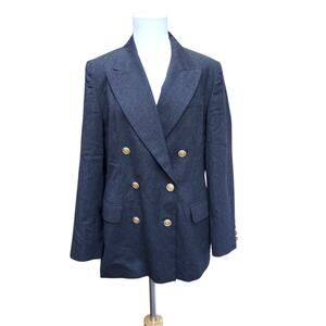 Vintage Talbots Petites Gray Double Breasted Blazer Jacket Gold Crest Button 10P